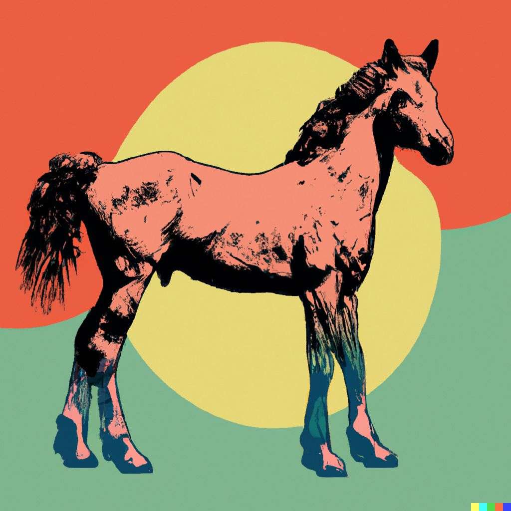 a horse, retro comic art, triadic color scheme